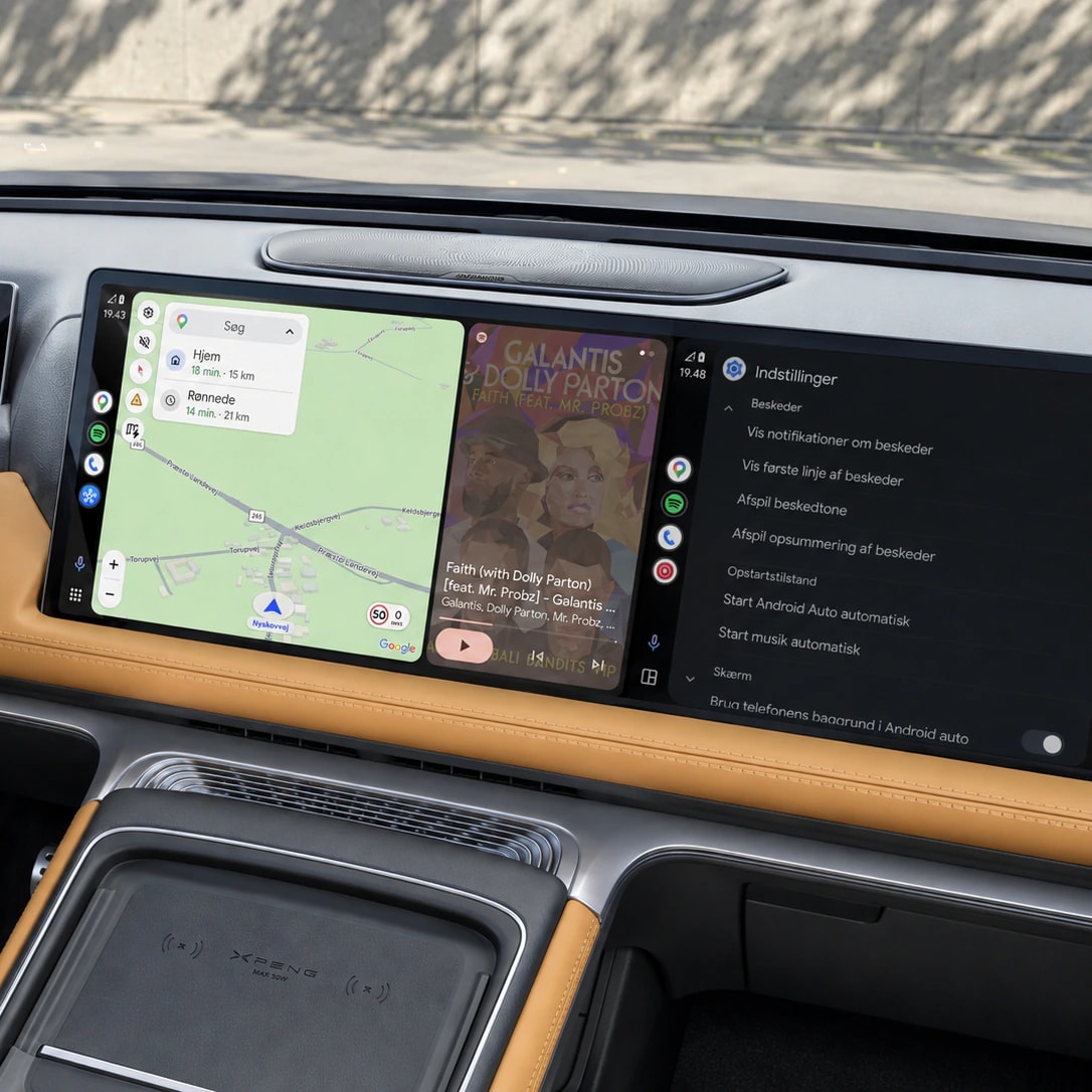 Android Auto on the XPENG G9's factory display, seen from the driver's seat